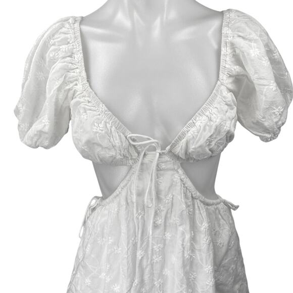 SABO Eilish White Floral Embroidered Cutout Puff Short Sleeve Mini Dress Size XS - Picture 4 of 6